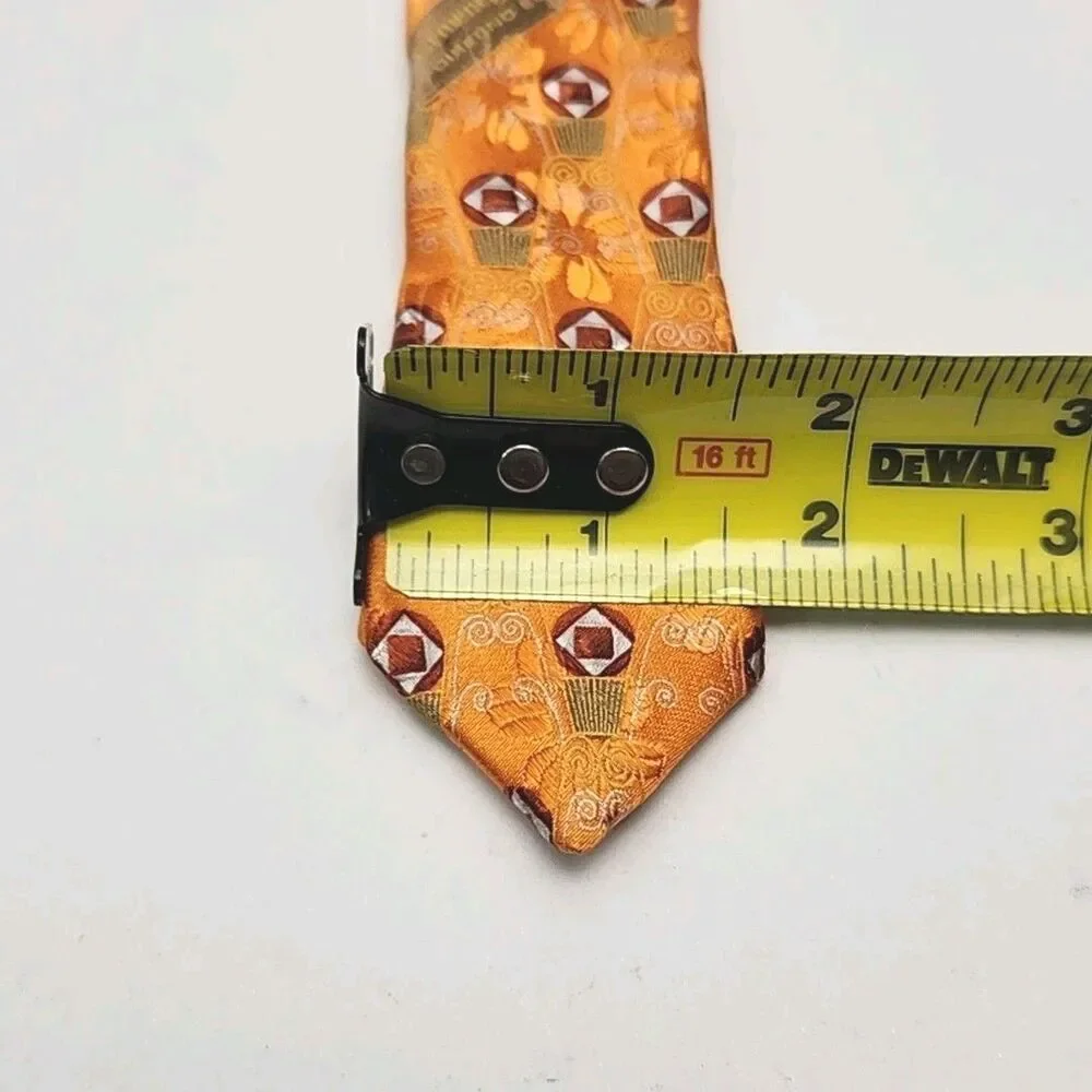 Ermenegildo Zegna Tie Necktie 100% Silk Orange Geometric Print Italy